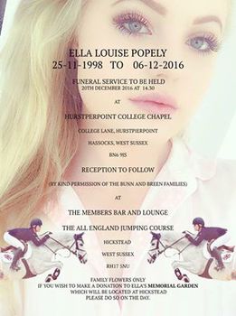 Ella Louise Popely  (25-11-1998 to 06-12-2016) - Funeral Details